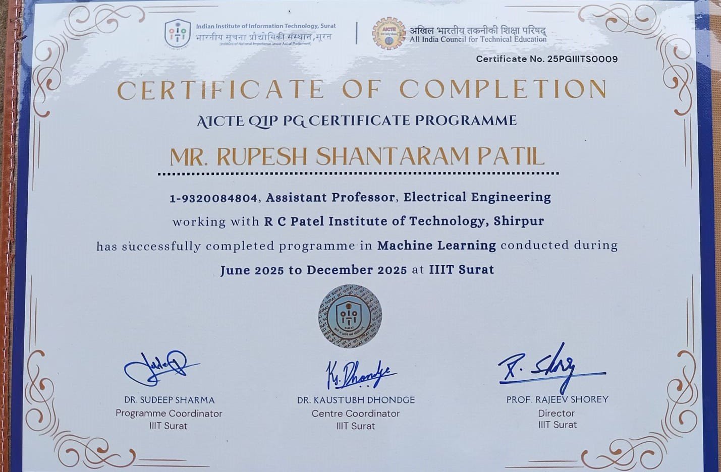 Successfully Completed AICTE-QIP PG Certificate Programme in Machine Learning