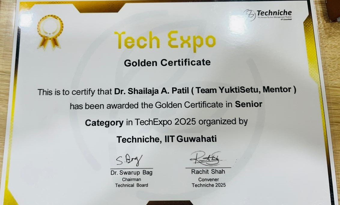 Golden Certificate Award at TechExpo 2025, Techniche, IIT Guwahati