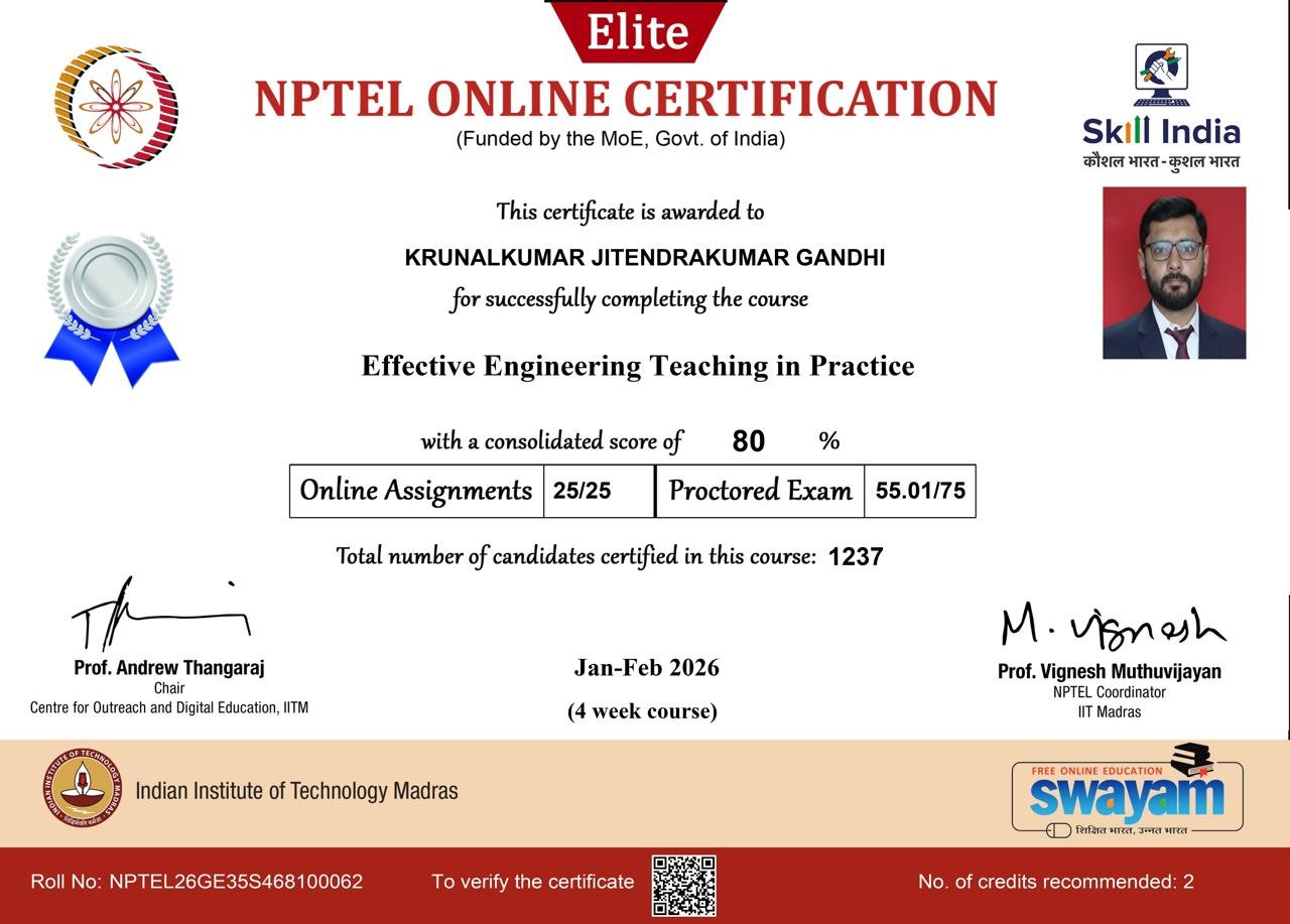 Elite+ Silver Certification in NPTEL Course on 