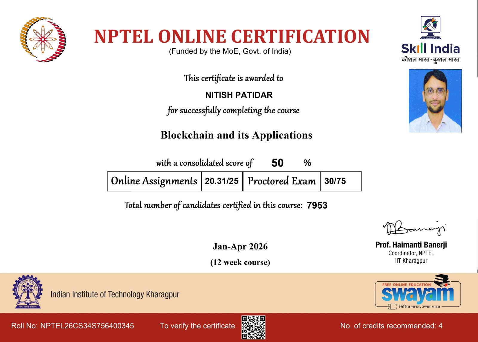 Completes NPTEL Certification in 