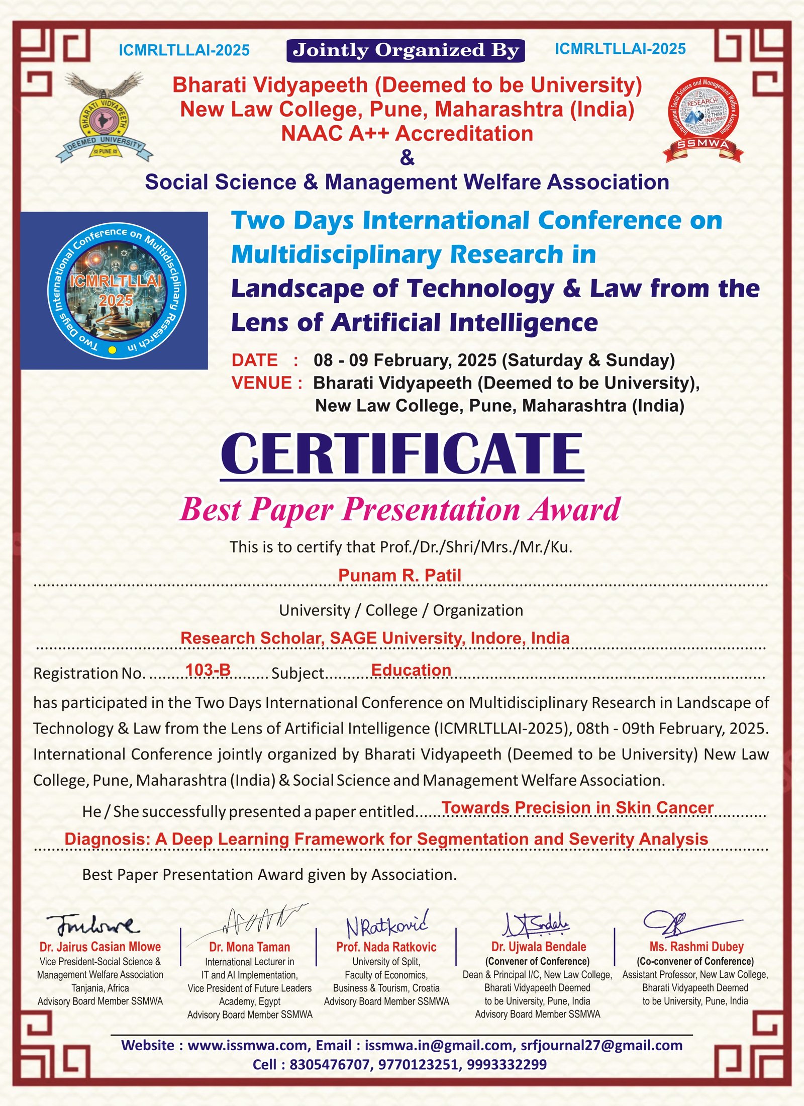 Best Paper Presentation Award