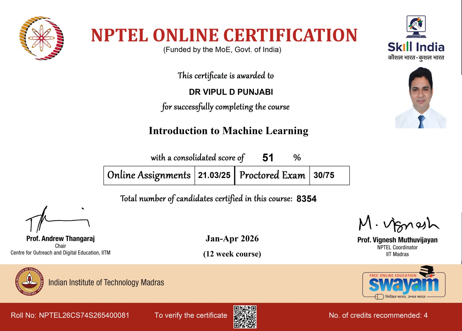 NPTEL Certificate - Intro. to ML