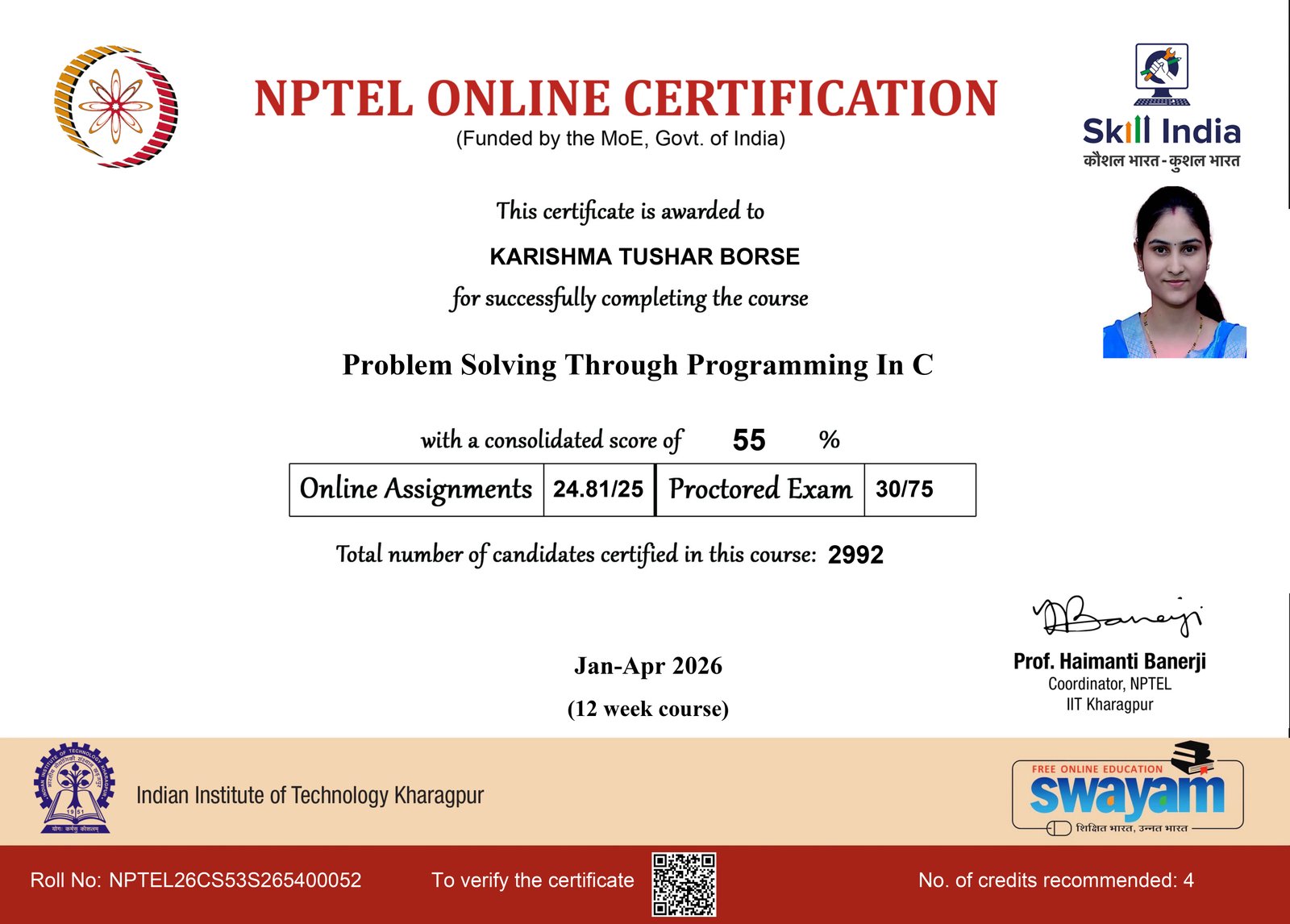 NPTEL Certificate - Problem Solving Through Programming in C