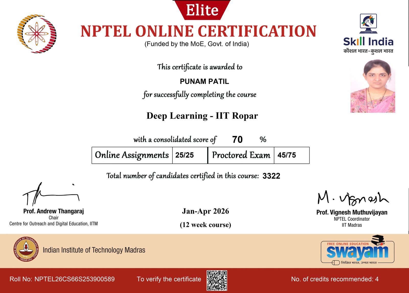NPTEL Certificate - Deep Learning 