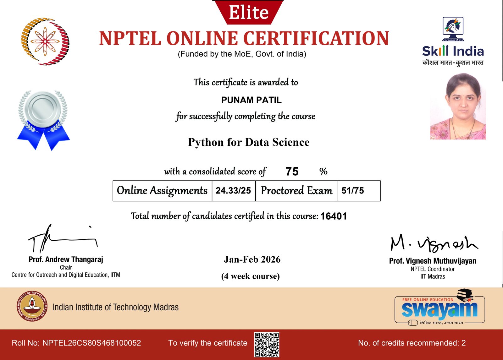 NPTEL Certificate - Python for Data Science