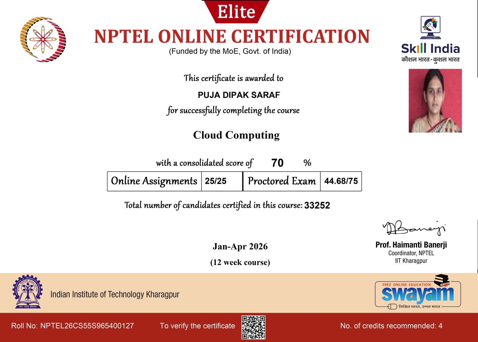 NPTEL Certificate - Cloud Computing 