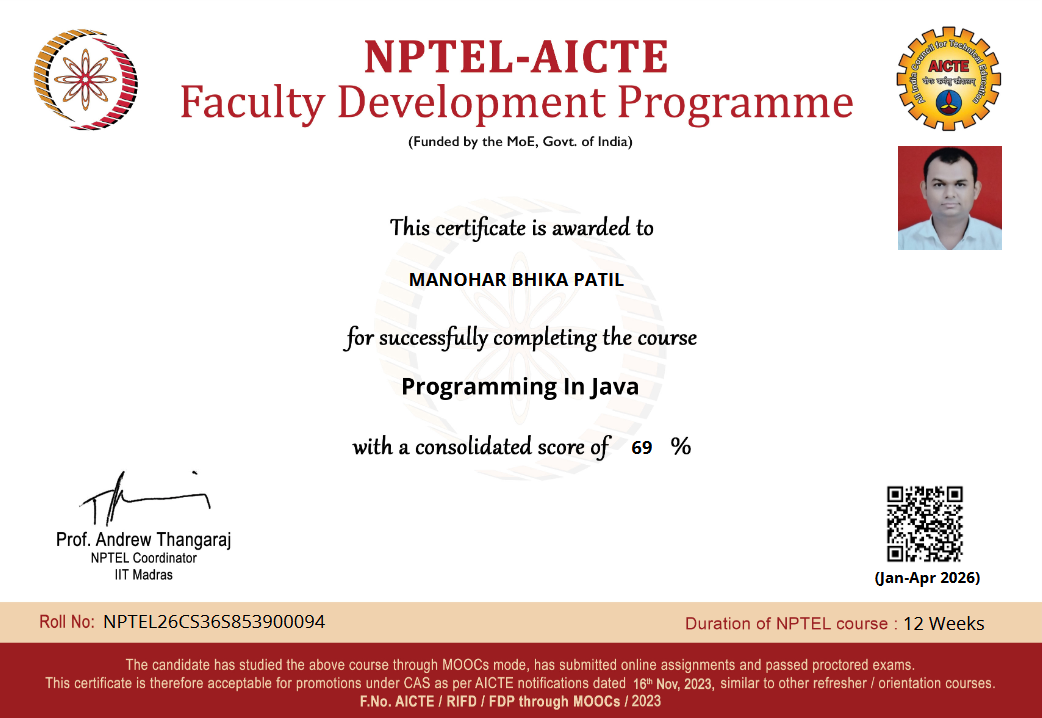 NPTEL Certificate - Programming In JAVA
