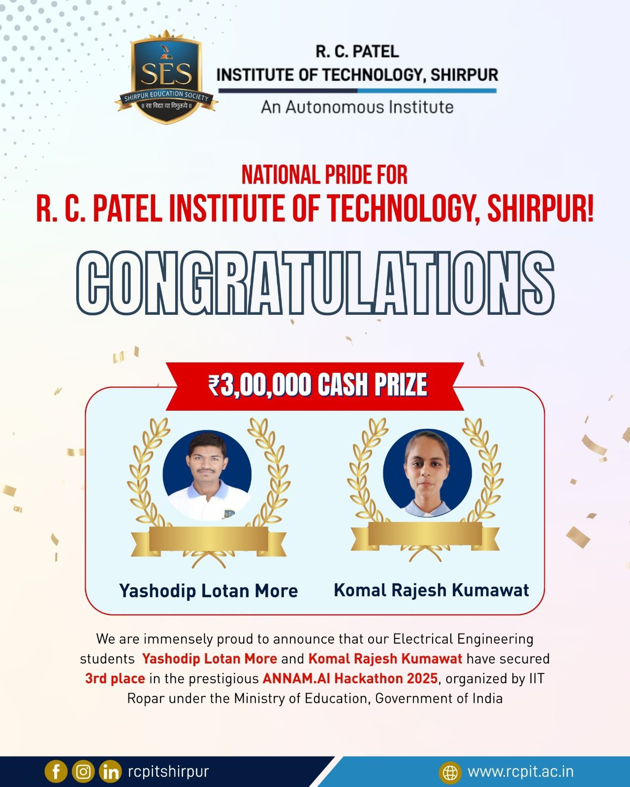 Electrical Engineering Students Achieve National Recognition at IIT Ropar