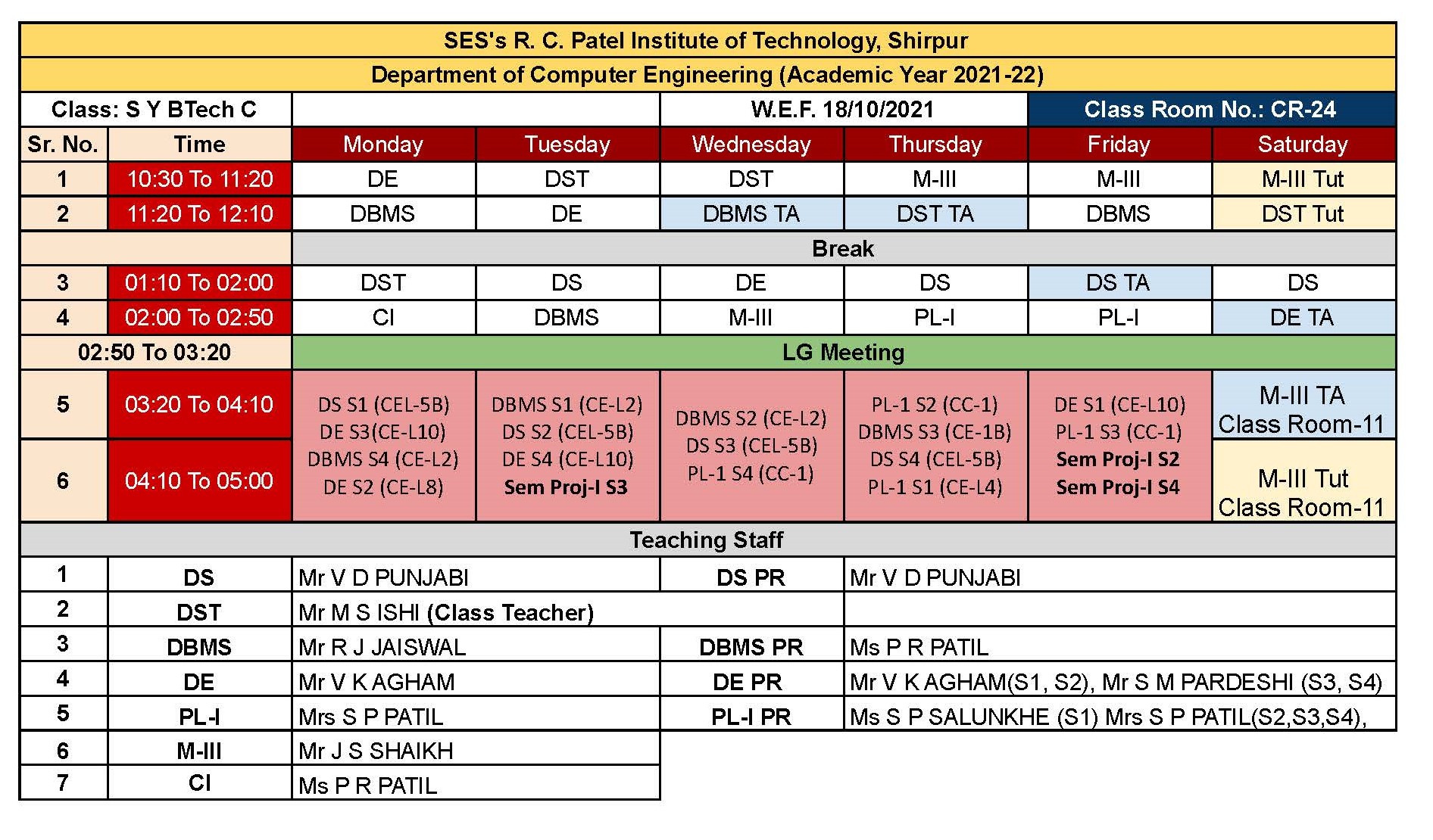 Computer Engineering Timetable